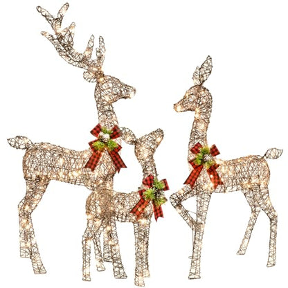 Rattan Lighted Christmas Deer Family Set - Indoor Outdoor Holiday Decoration - Brown - 4.5FT