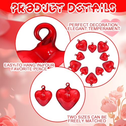 Red Glass Heart Ornaments - 10 Pack Christmas Holiday Decor