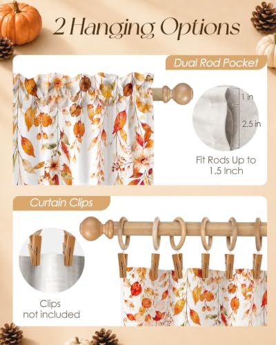 Fall Leaves Kitchen Curtain Set - 28 Inch Linen Blend Window Panels