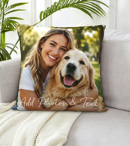Personalized Pillow Cover with Photo & Text - 16x16 Inch Custom Throw Pillowcase - Pack of 1