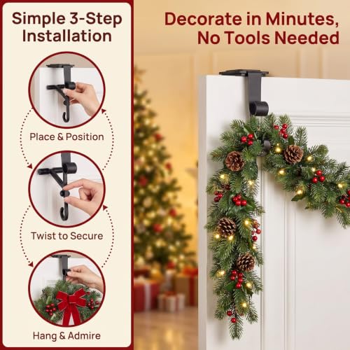 Black 3-Pack Adjustable Garland & Stocking Mantle Hangers - Holds Up to 20 Lbs