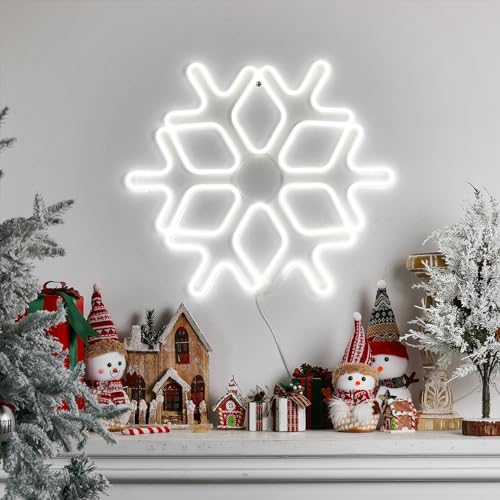 Large LED Snowflake Lights 24 Inch Set of 3 Christmas Decor White Variation