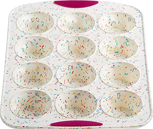 Trudeau Structure White Confetti Reinforced 12 Cup Dome Cake Pan/Mold Silicone Bakeware, Medium