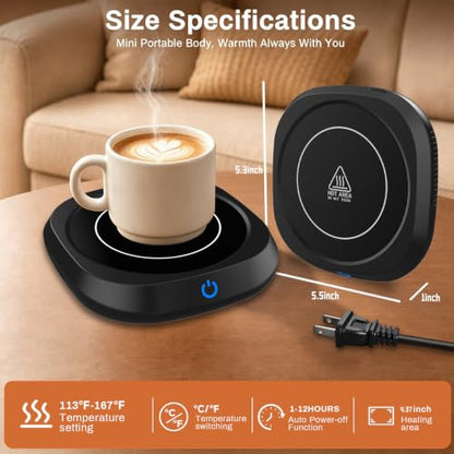 Coffee Cup Warmer with 3 Temperature Settings, 4-Hour Auto Shut-Off - Black