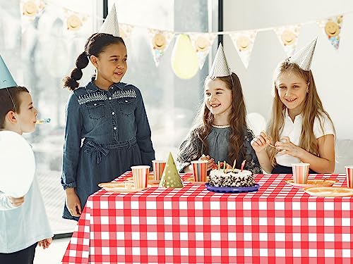 Disposable Red and White Checkered Tablecloth 54 x 108 Inches - 3 Pack