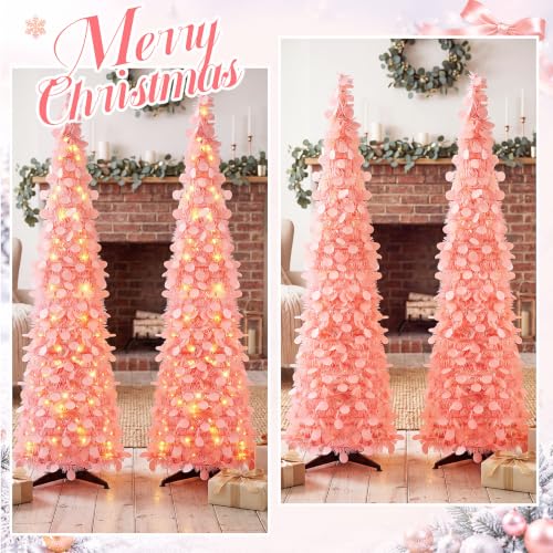 Pink Collapsible Christmas Tree with LED Lights - 5 ft, 2 Pack