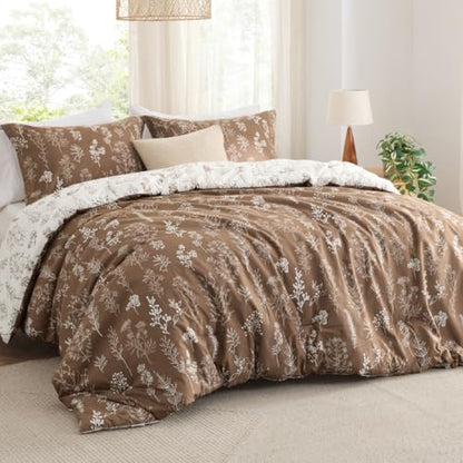 Bedsure Full Comforter Set - Bright White Bed Set, 3 Pieces Cute Floral Bedding, 1 Soft Reversible Botanical Flowers Comforter and 2 Pillow Shams