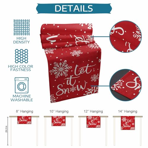 Christmas Table Runner Cotton Linen Let It Snow Decor 13 x 108 Inch - Orange Smearoud0993