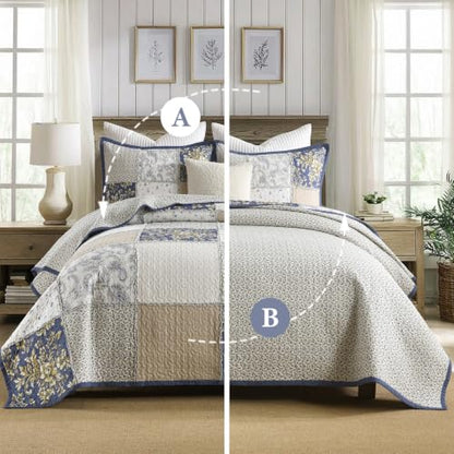 White Cotton Plaid Quilt Set King Size Bedspread with Shams - Vintage Rustic Bedding