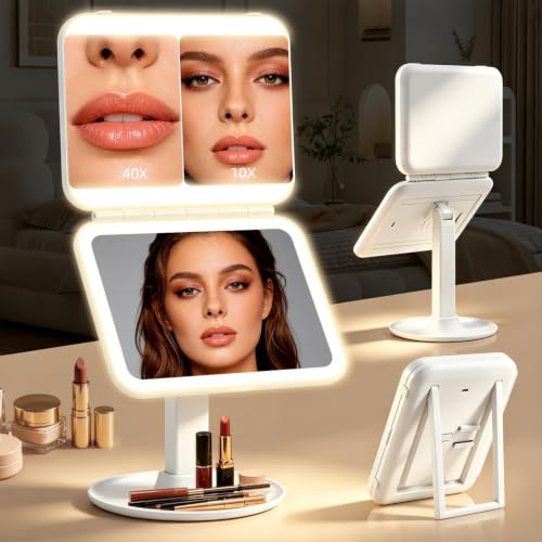 Large Lighted Makeup Mirror with 10X & 40X Magnification & LED Lights