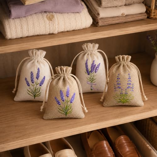 Lavender Sachet Bags Set - 8 Canvas Drawstring Pouches for Fragrance