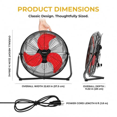 18-Inch Industrial Floor Fan with 5300 CFM, Wall Mount & Floor Use