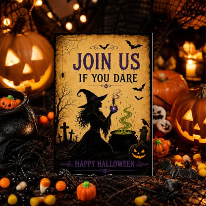 Halloween Party Invitations Gothic Witch Cauldron Fill-In Cards - Variation 013