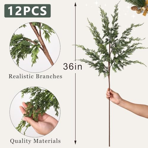 Large Artificial Christmas Cedar Branches for Vase Decoration - 12 Pack, 36 Inch