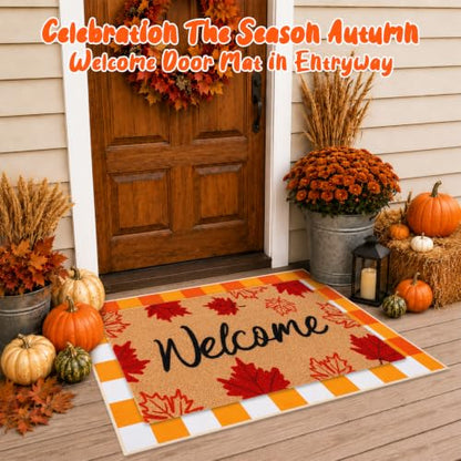 Fall Maple Leaf Welcome Doormat Set - Brown & Leaf - Outdoor Door Mat for Fall Decor