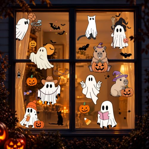 Halloween Window Stickers - Ghost Pumpkins Bats Spiders Decals 9 Sheets