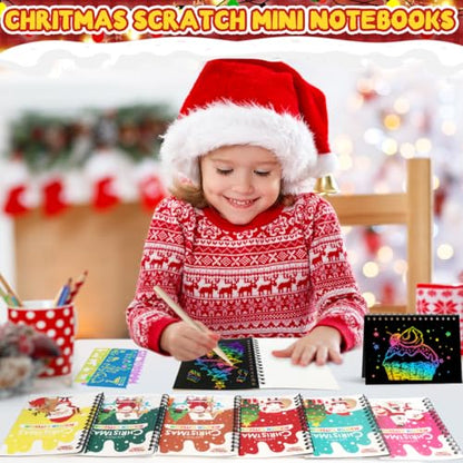 24 Pack Christmas Scratch Notebooks Art Party Favors for Kids - Rainbow Designs