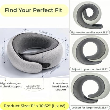 Travel Neck Pillow Memory Foam Support - Light Gray, Ergonomic Design
