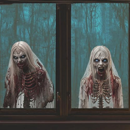 Halloween Window Clings Horror Skull Ghost Bloody Designs - Style17 - 2 Sheets Spooky Decals for Glass & Room Decor