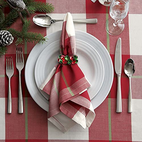 Christmas Bell Napkin Rings Set of 6 - Green and Red Metal Buckle Decoration