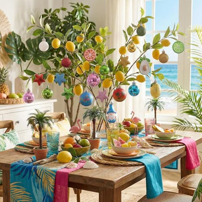 Valery Madelyn 50ct Summer Tree Ornaments Set for Christmas in July Decorations - Tropical Fruit & Animal Designs
