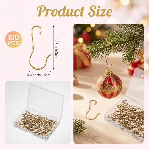 100Pcs Gold Holiday & Halloween Ornament Hooks for Christmas & Party Decor