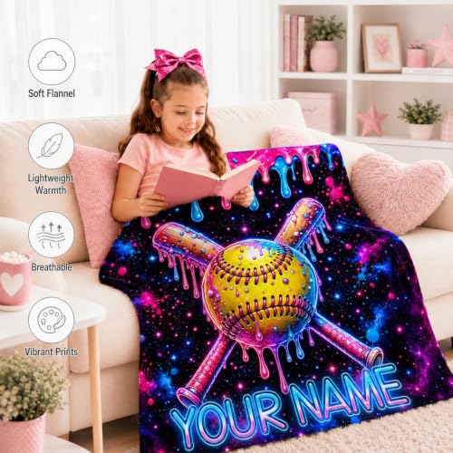 Personalized Softball Blanket for Girls - Yellow Custom Throw Blanket