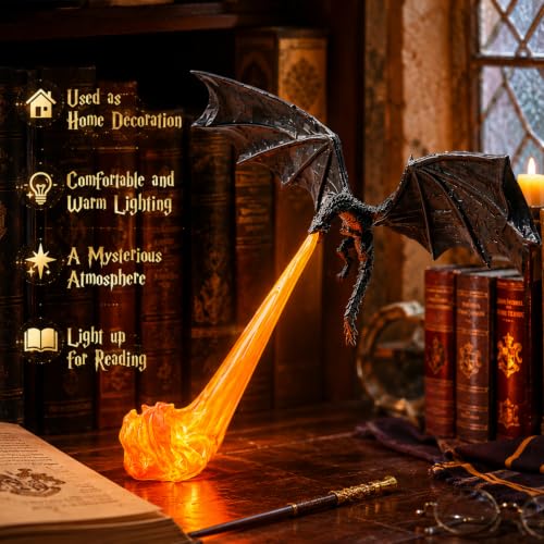 3D Fire-Breathing Dragon Shelf Decor with LED Light, Fantasy Bookend