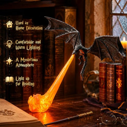3D Fire-Breathing Dragon Shelf Decor with LED Light, Fantasy Bookend