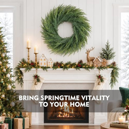 Cedar 24 Inch Real Touch Christmas Wreath for Front Door - Senjie