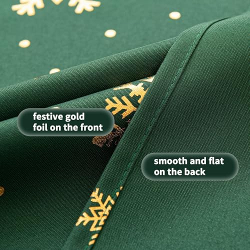 Christmas Curtains for Living Room 2 Pack Foliage Green & Gold Snowflake Foil Print 52W x 84L