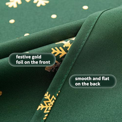 Christmas Curtains for Living Room 2 Pack Foliage Green & Gold Snowflake Foil Print 52W x 84L