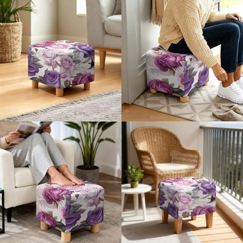 Purple Rose Wingback Chair Cover with Matching Ottoman Cover - Stretch Fabric