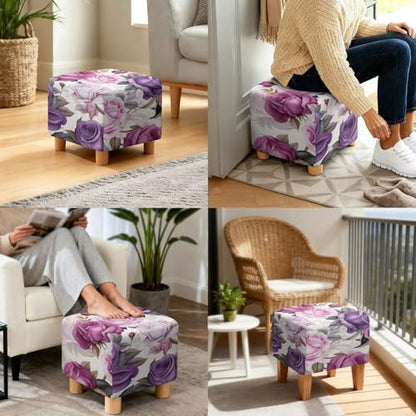 Purple Rose Wingback Chair Cover with Matching Ottoman Cover - Stretch Fabric