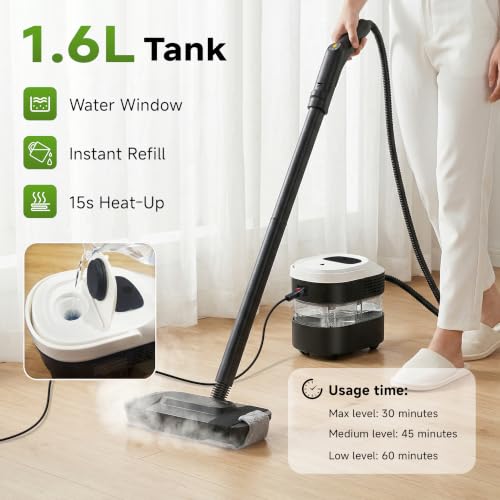 Steam Cleaner & Steam Mop Plus 1500W with Movable Base & Black White Variation