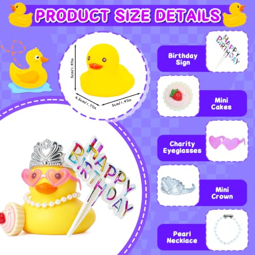 Mini Rubber Duck Birthday Decor with Crown & Sign – Yellow, Squeak, Car & Cake Topper