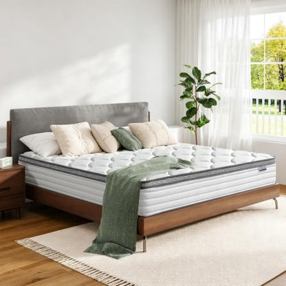 White 12 Inch Queen Hybrid Mattress - Medium Firm Support, Boxed Bed