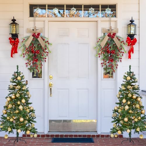 Red Christmas Teardrop Swag for Front Door - Holiday Holiday Decor