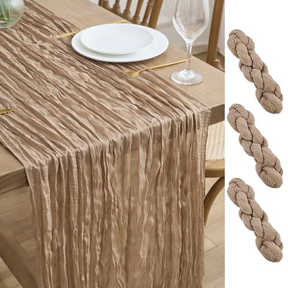 3 Pack Nude Brown Cheesecloth Table Runners - 10FT Rustic Boho Decor