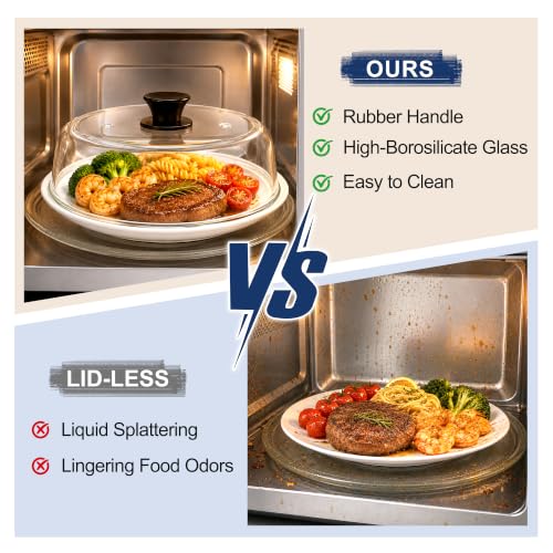 Glass Microwave Splatter Cover for Food 6-10 Inch - Borosilicate, Dishwasher Safe