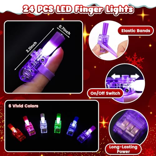 Christmas Glow in the Dark Finger Lights - 24 Pack Festive LED Party Favors