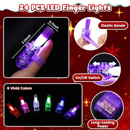 Christmas Glow in the Dark Finger Lights - 24 Pack Festive LED Party Favors