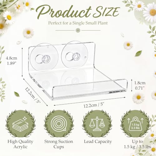 Clear Acrylic Window Plant Shelves - 2 Pack, Suction Cup Floating Ledge for Herbs & Microgreens