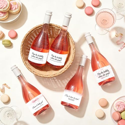 Pink Baby Shower Wine Bottle Stickers - 40pcs Mini Champagne Labels