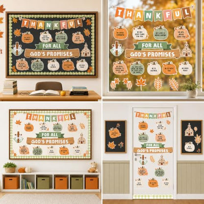Religious Fall Bulletin Board Set for Classroom Thanksgiving Decor - Christian Autumn
