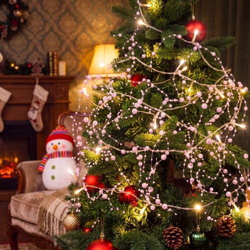 Pink Christmas String Lights with Berry Garland - 9.84 ft, 30 LEDs, Battery Operated