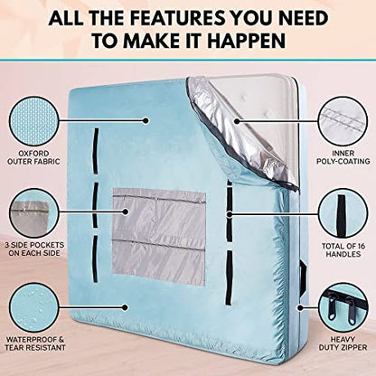 Velum Choice Queen Mattress Bags For Moving & Storage - Heavy Duty Mattress Moving Bags 16 Handles, Mattress Cover For Moving, Waterproof Mattress Storage Bag, Queen Mattress Protector Zippered