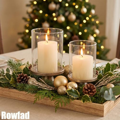 Gold Hurricane Candle Holders Set with Metal Base - Windproof Glass Lanterns for Indoor & Outdoor Decor