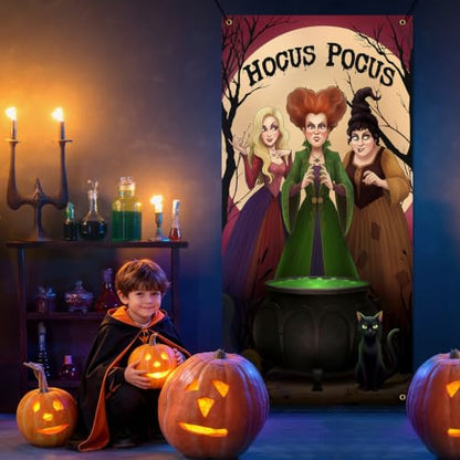 Halloween Door Cover Hocus Pocus Decorations for Party & Porch