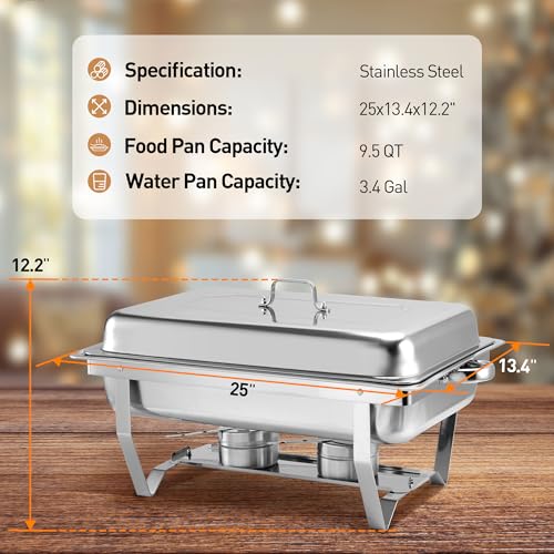 Rengue 9.5 QT Silver Chafing Dishes Buffet Set (4 Pack) for Catering & Events